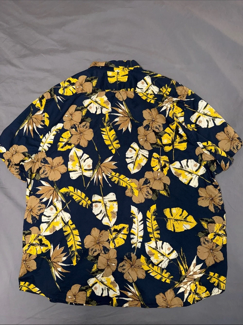 Banana Republic Navy Short-Sleeve Button-Down with Yellow & Brown Floral Print